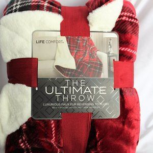 Life Comfort *** The Ultimate Throw Faux Fur Red Plaid